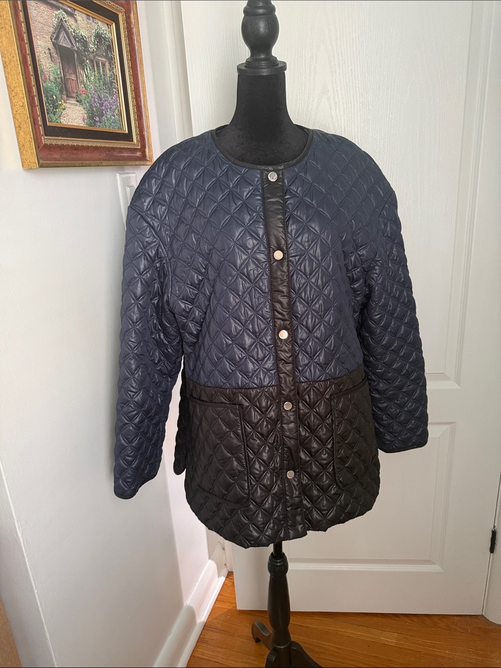kate spade Two-Tone Navy and Black Quilted Puffer Jacket